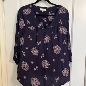Skies Are Blue Navy Blouse with Pink Floral Design